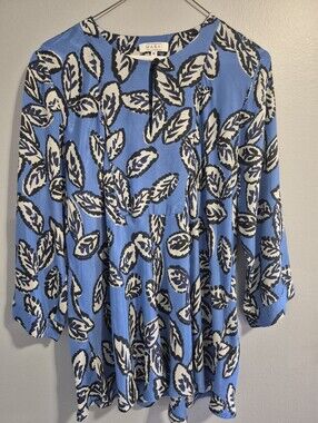 Masai Copenhagen single button Leaf Print bohemian sky blue Blouse size medium